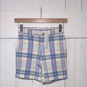 JANIE & JACK NWT Cotton Linen Blend Pastel Plaid Adjustable Waist Dress Shorts